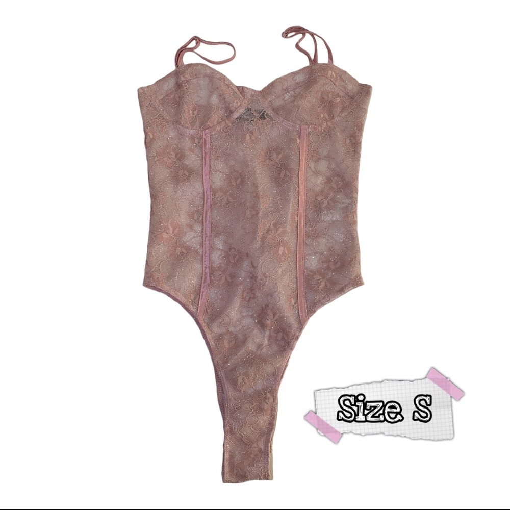 MOTEL - pink floral lace corset bodysuit - S